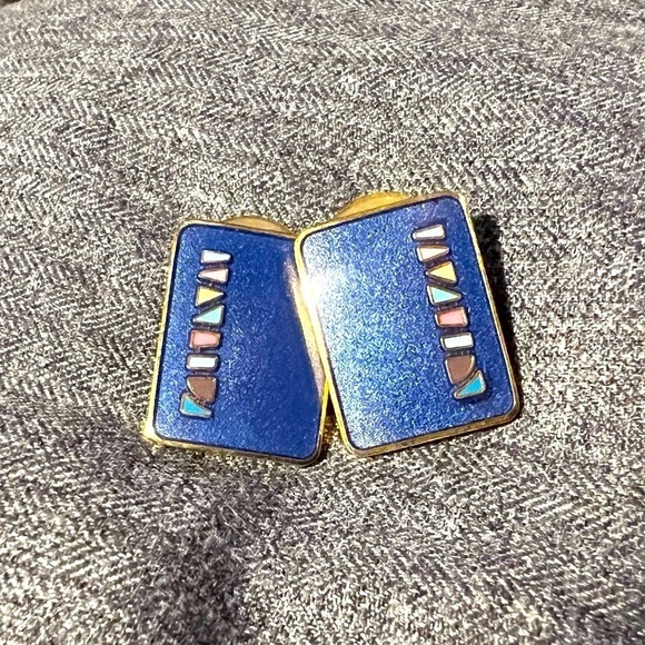 Mosaic Blue enamel earrings - Picture 2 of 2